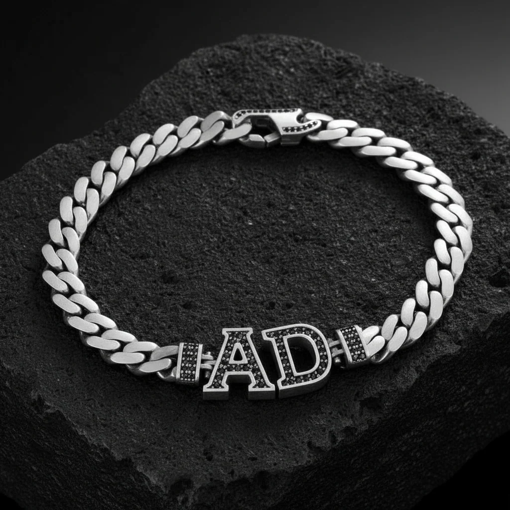 10mm Wide Solid Miami Cuban Link Bracelet with custom name initials studded with AAA black zircons | 925 Sterling Silver Bracelet | With Certificate of Authenticity and 925 Hallmark - Image 7