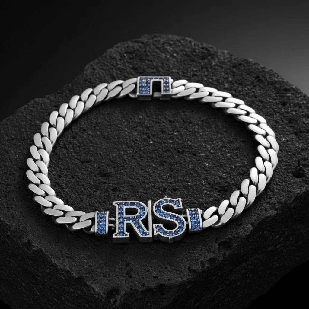 10mm Wide Solid Miami Cuban Link Bracelet with custom name initials studded with AAA black zircons | 925 Sterling Silver Bracelet | With Certificate of Authenticity and 925 Hallmark - Image 8