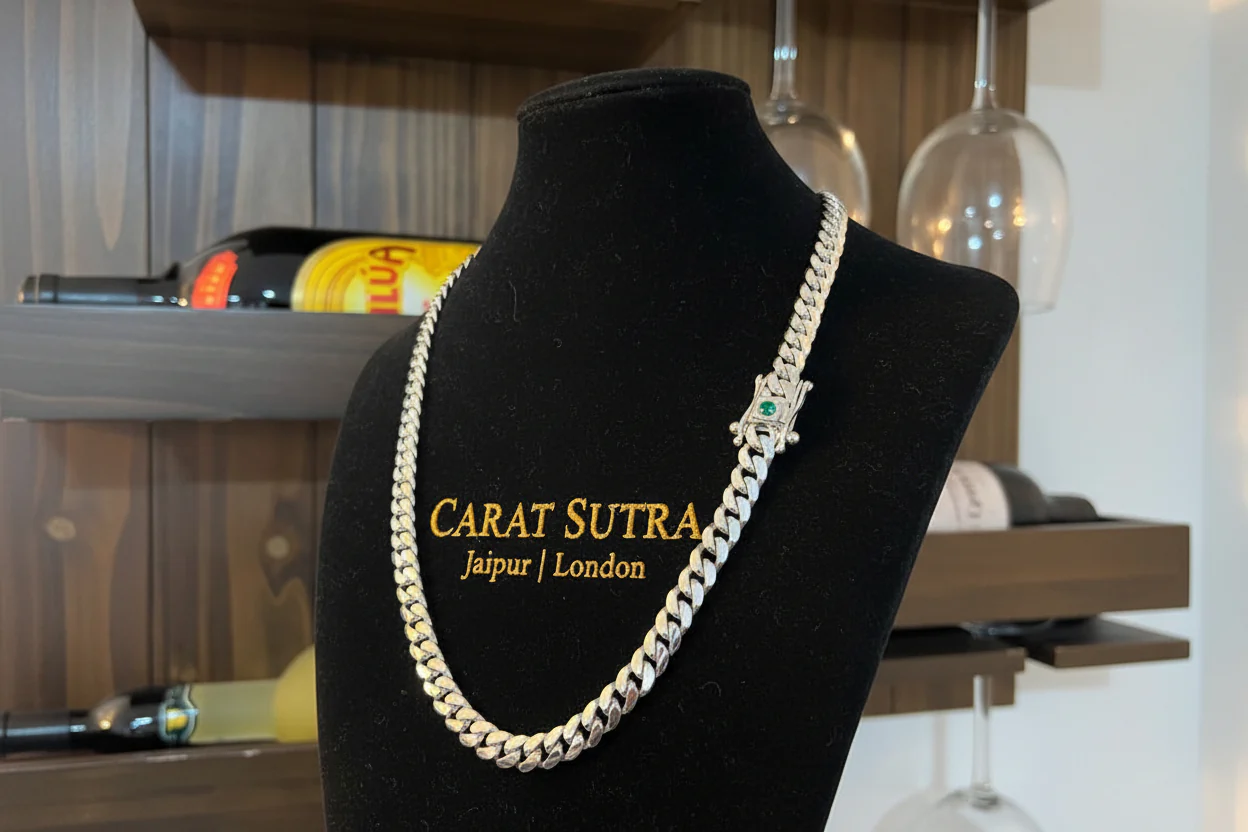 10mm Wide Solid No-Gap Miami Cuban Link Chain with Natural Emerald stone Lock | 925 Sterling Silver Chain | Men's Jewelry | With Certificate of Authenticity and 925 Hallmark - Image 2