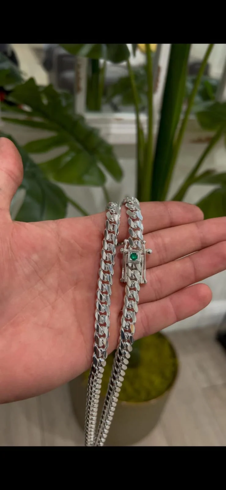 10mm Wide Solid No-Gap Miami Cuban Link Chain with Natural Emerald stone Lock | 925 Sterling Silver Chain | Men's Jewelry | With Certificate of Authenticity and 925 Hallmark - Image 3