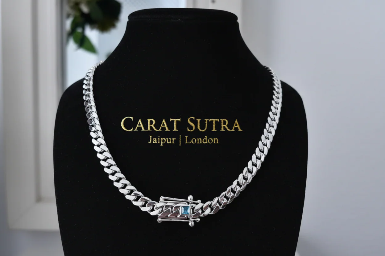 10mm Wide Solid No-Gap Miami Cuban Link Chain with Natural Emerald stone Lock | 925 Sterling Silver Chain | Men's Jewelry | With Certificate of Authenticity and 925 Hallmark - Image 5