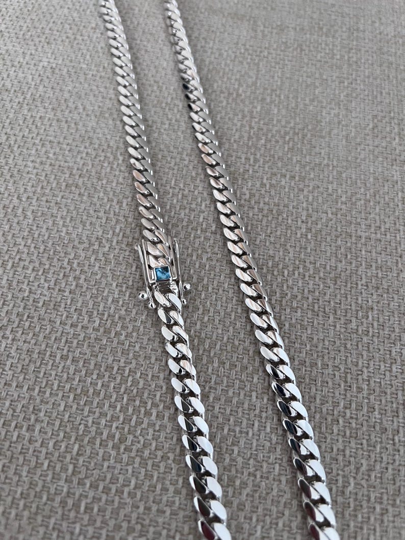 10mm Wide Solid No-Gap Miami Cuban Link Chain with Natural Emerald stone Lock | 925 Sterling Silver Chain | Men's Jewelry | With Certificate of Authenticity and 925 Hallmark - Image 7