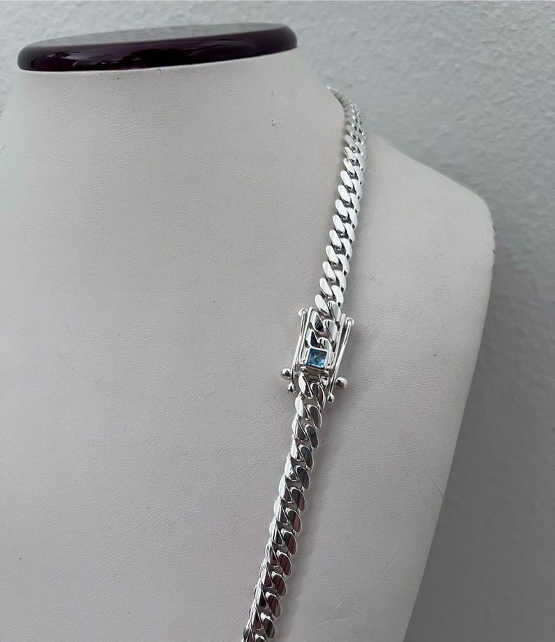 10mm Wide Solid No-Gap Miami Cuban Link Chain with Natural Emerald stone Lock | 925 Sterling Silver Chain | Men's Jewelry | With Certificate of Authenticity and 925 Hallmark - Image 8