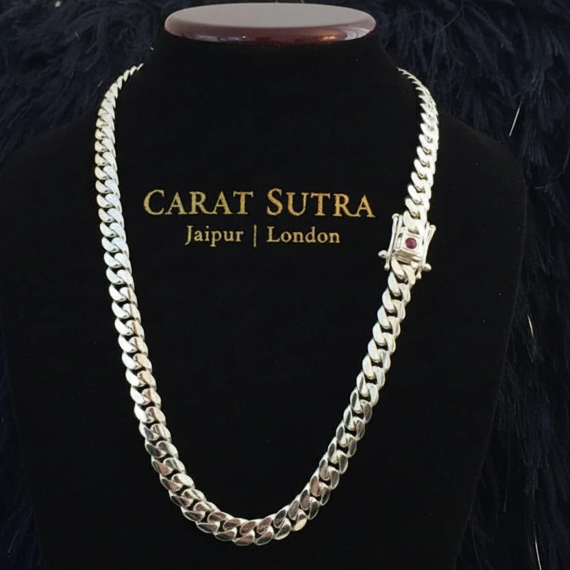 12mm Wide Solid Miami Cuban Link Chain with Ruby stone Lock | 925 Sterling Silver Chain | Men's Jewelry | With Certificate of Authenticity and 925 Hallmark - Image 2