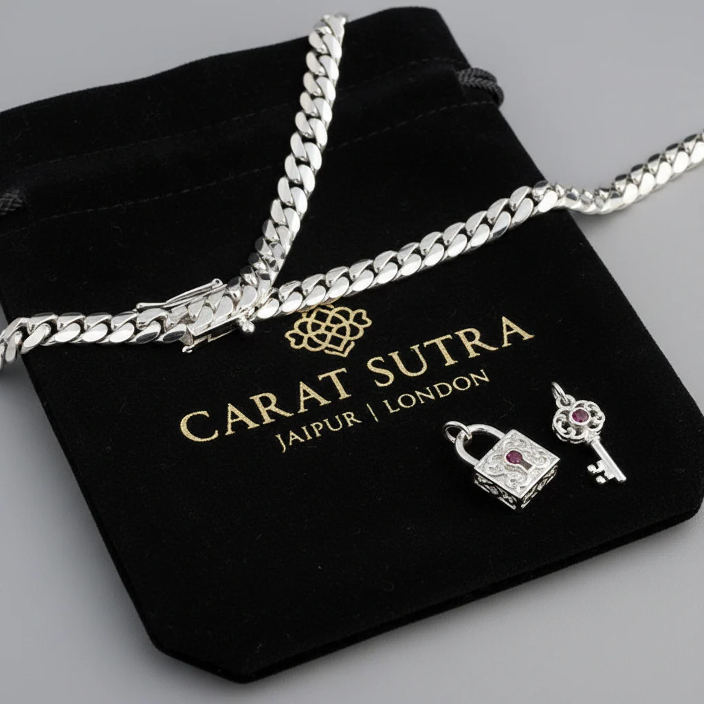 12mm Wide Solid Miami Cuban Link Chain with Ruby stone Lock | 925 Sterling Silver Chain | Men's Jewelry | With Certificate of Authenticity and 925 Hallmark - Image 3