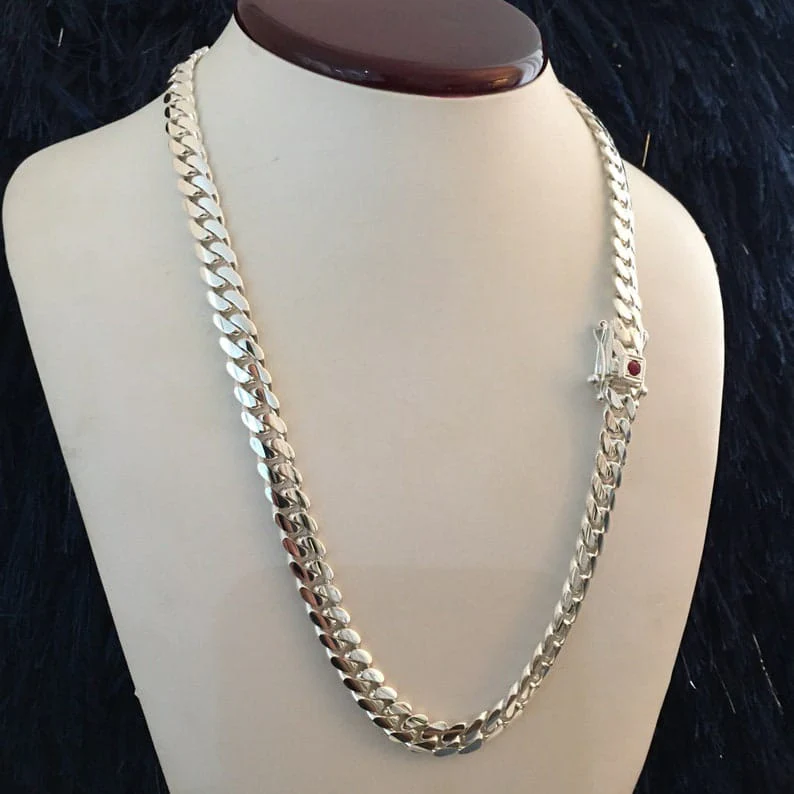 12mm Wide Solid Miami Cuban Link Chain with Ruby stone Lock | 925 Sterling Silver Chain | Men's Jewelry | With Certificate of Authenticity and 925 Hallmark - Image 7