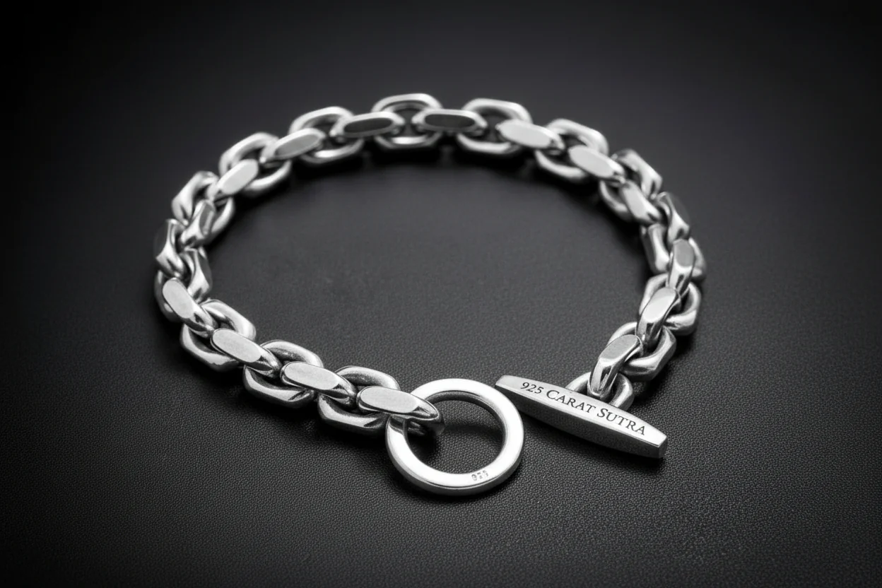 12mm Wide T-Bar Toggle chain Bracelet | 925 Sterling Silver Bracelet | Men's Jewelry | With Certificate of Authenticity and 925 Hallmark - Image 4
