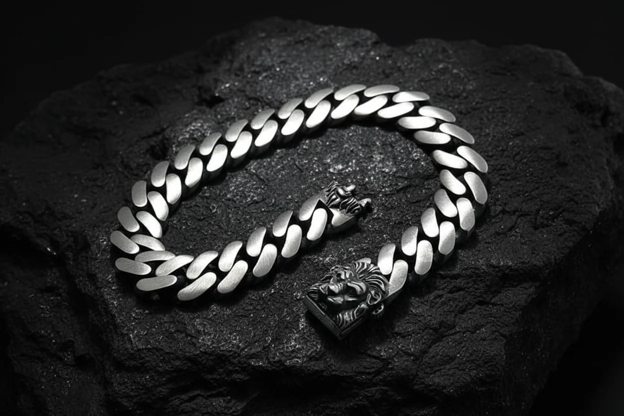 14mm wide Solid. Gunmetal Matt Finish, 925 sterling silver bracelet with Ferocious Lion Face lock, oxidized Cuban design | Sterling Silver Bracelet | With Certificate of Authenticity and 925 Hallmark