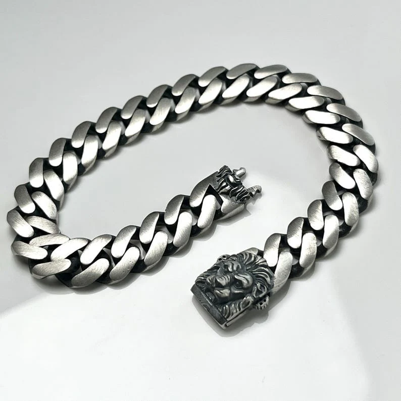 14mm wide Solid. Gunmetal Matt Finish, 925 sterling silver bracelet with Ferocious Lion Face lock, oxidized Cuban design | Sterling Silver Bracelet | With Certificate of Authenticity and 925 Hallmark - Image 3