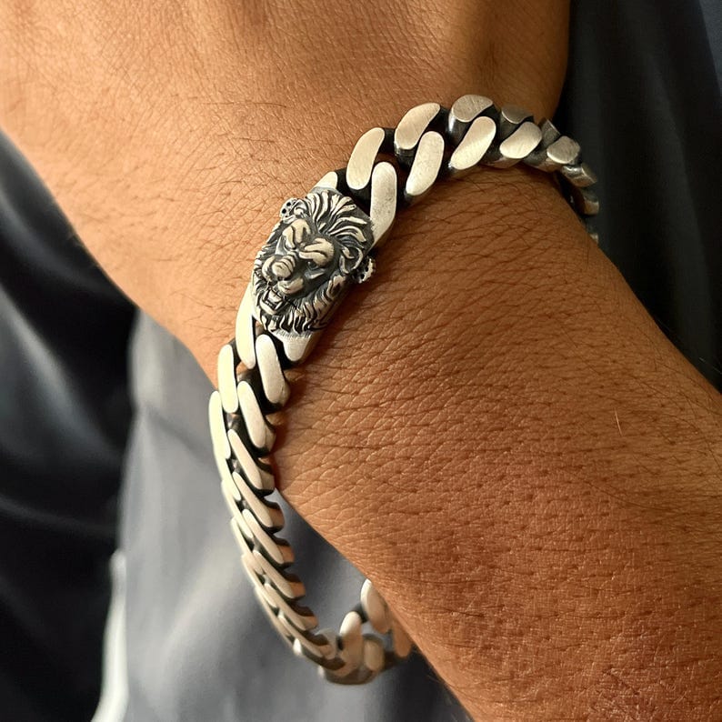 14mm wide Solid. Gunmetal Matt Finish, 925 sterling silver bracelet with Ferocious Lion Face lock, oxidized Cuban design | Sterling Silver Bracelet | With Certificate of Authenticity and 925 Hallmark - Image 4