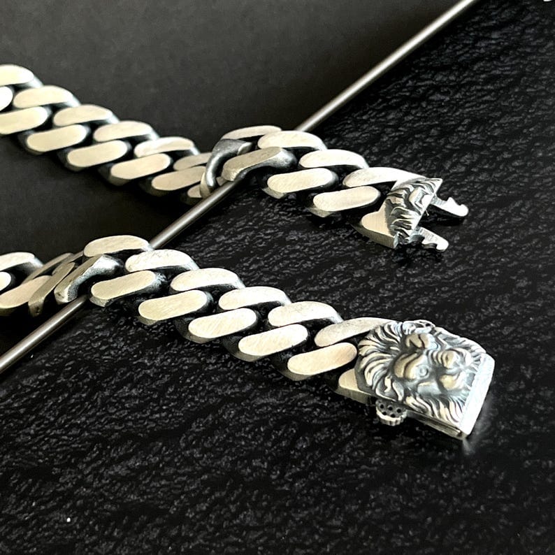 14mm wide Solid. Gunmetal Matt Finish, 925 sterling silver bracelet with Ferocious Lion Face lock, oxidized Cuban design | Sterling Silver Bracelet | With Certificate of Authenticity and 925 Hallmark - Image 6