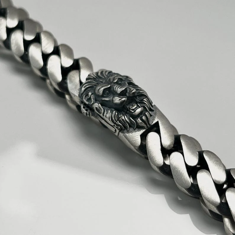 14mm wide Solid. Gunmetal Matt Finish, 925 sterling silver bracelet with Ferocious Lion Face lock, oxidized Cuban design | Sterling Silver Bracelet | With Certificate of Authenticity and 925 Hallmark - Image 7