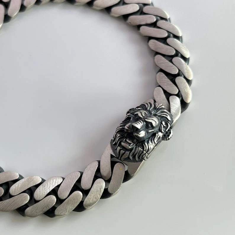 14mm wide Solid. Gunmetal Matt Finish, 925 sterling silver bracelet with Ferocious Lion Face lock, oxidized Cuban design | Sterling Silver Bracelet | With Certificate of Authenticity and 925 Hallmark - Image 8