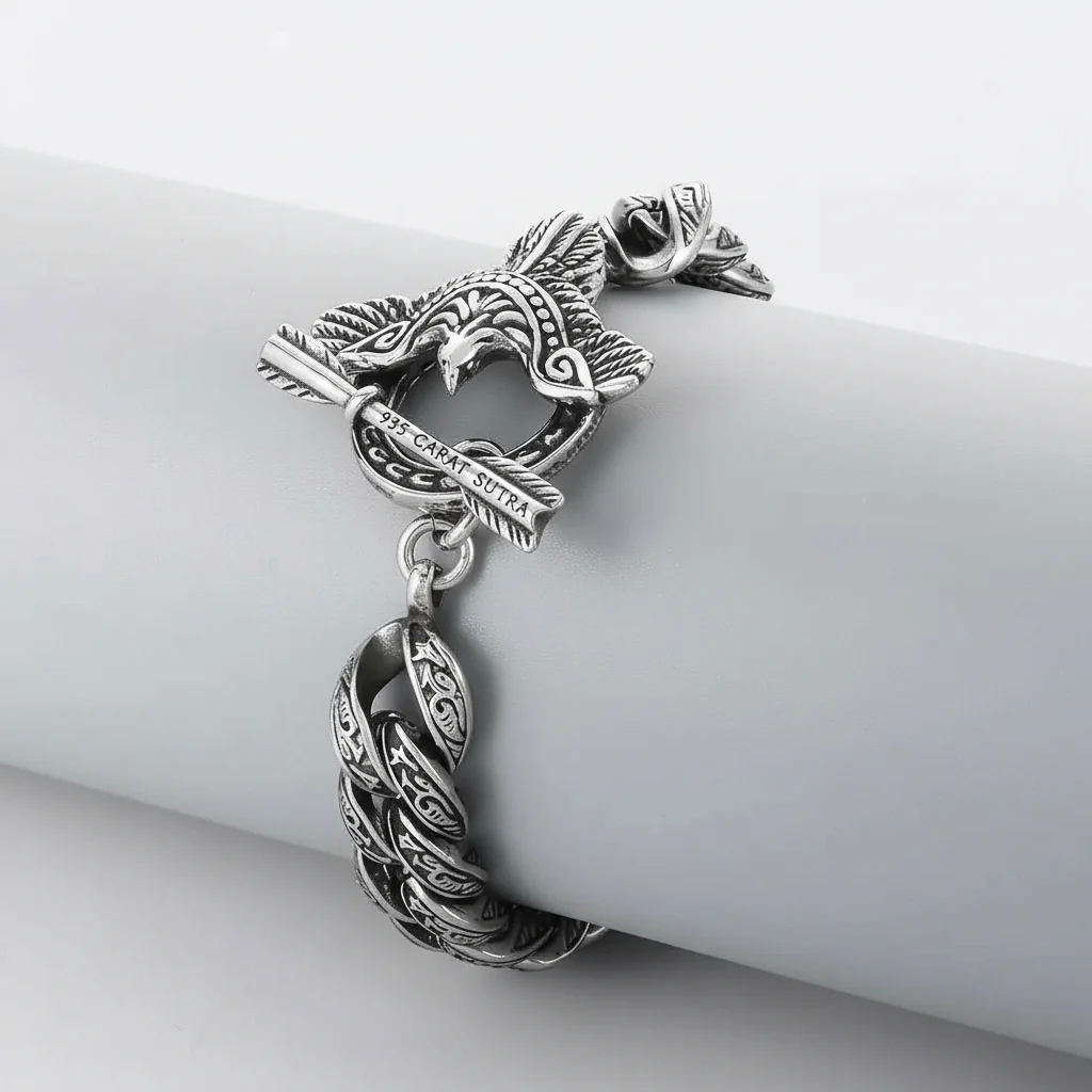 16mm wide Unique Embossed Eagle Bracelet for Men | 925 Sterling Silver Bracelet | With Certificate of Authenticity and 925 Hallmark - Image 2