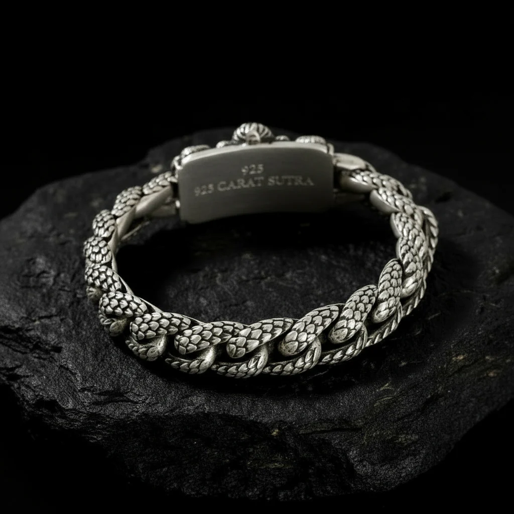 18mm wide Solid. 925 sterling silver bracelet with Mahadev Face, oxidized Cuban design | Sterling Silver Bracelet | With Certificate of Authenticity and 925 Hallmark - Image 2