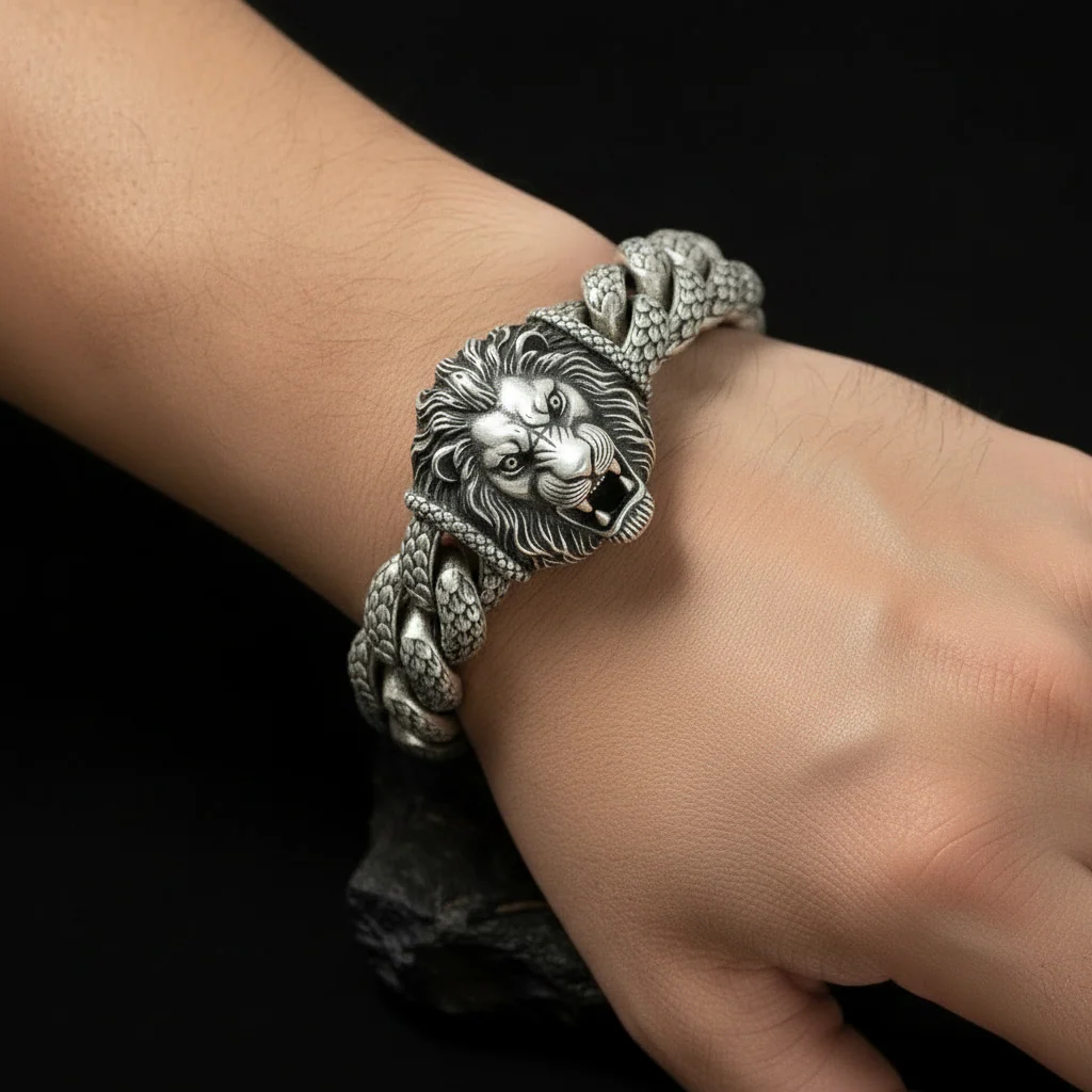 18mm wide Solid. 925 sterling silver bracelet with Ferocious Lion Face, oxidized Cuban design | Sterling Silver Bracelet | With Certificate of Authenticity and 925 Hallmark - Image 3