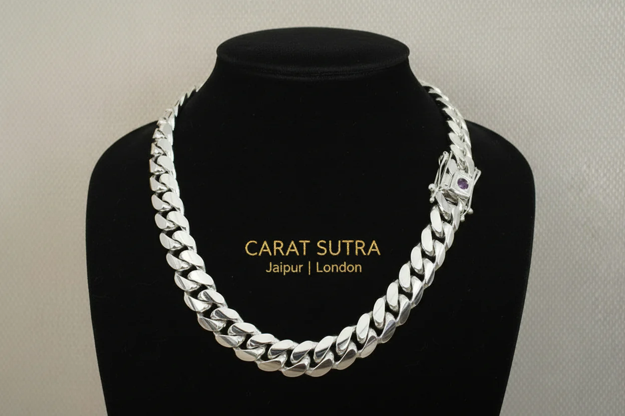 18mm Wide Solid Miami Cuban Link Chain with Amethyst Stone Lock | 925 Sterling Silver Chain | Men's Jewelry | With Certificate of Authenticity and 925 Hallmark