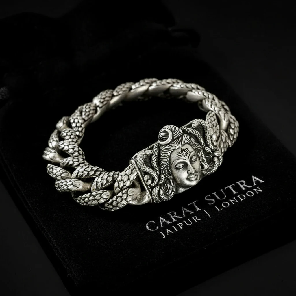 18mm wide Solid. 925 sterling silver bracelet with Mahadev Face, oxidized Cuban design | Sterling Silver Bracelet | With Certificate of Authenticity and 925 Hallmark - Image 4