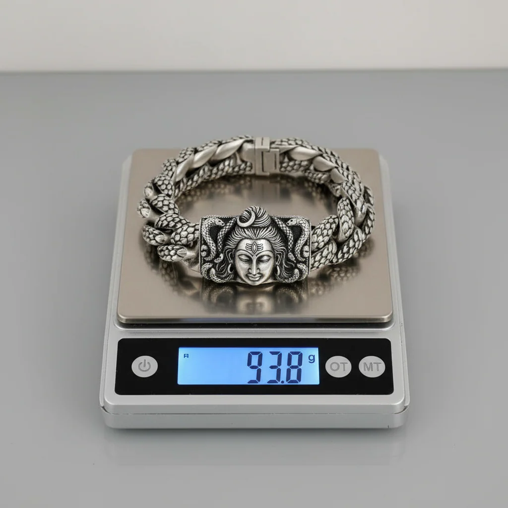 18mm wide Solid. 925 sterling silver bracelet with Mahadev Face, oxidized Cuban design | Sterling Silver Bracelet | With Certificate of Authenticity and 925 Hallmark - Image 6