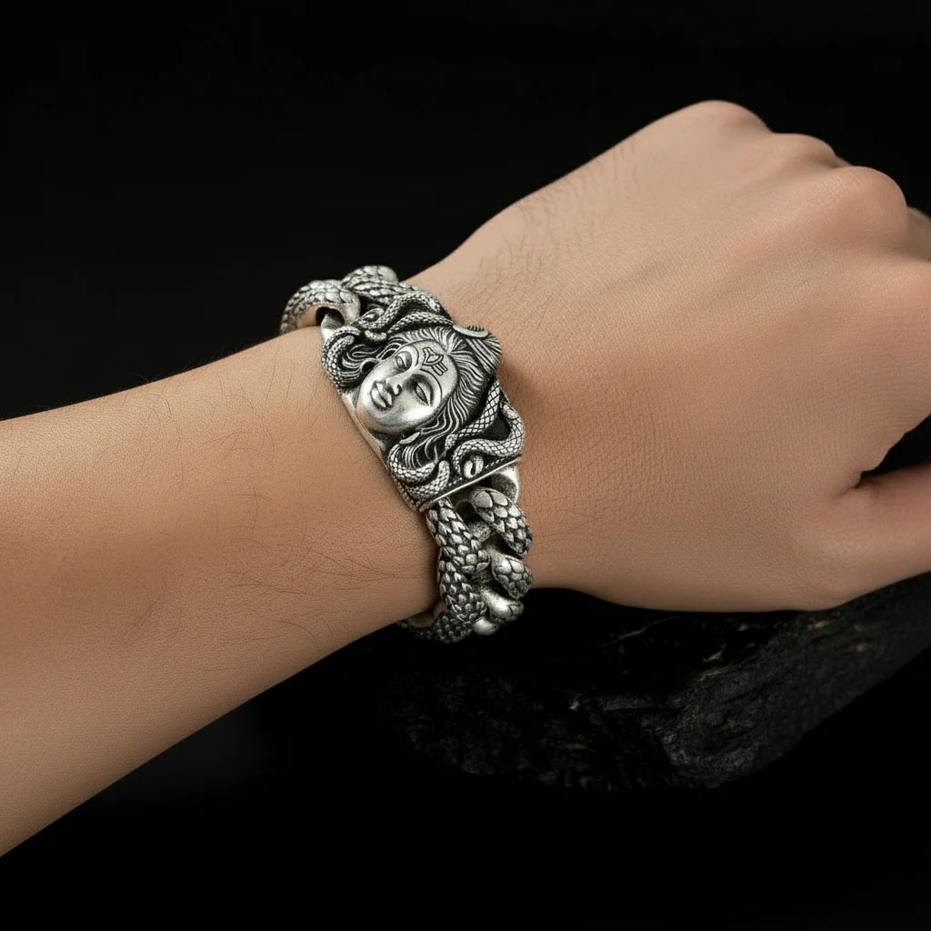 18mm wide Solid. 925 sterling silver bracelet with Mahadev Face, oxidized Cuban design | Sterling Silver Bracelet | With Certificate of Authenticity and 925 Hallmark - Image 7