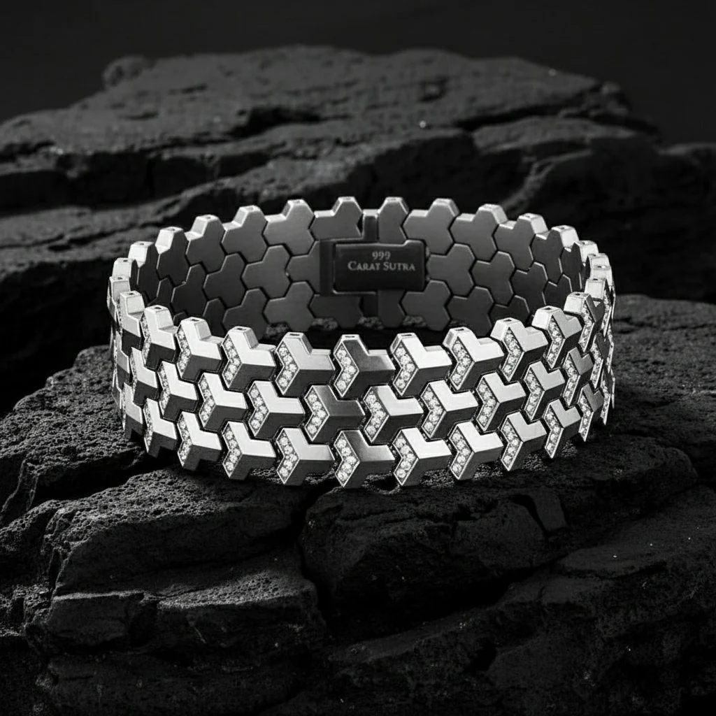 3 Row, 18mm Wide Solid Armor Bracelet Studded with/without Swarovski Diamond | 999 Sterling Silver | With Certificate of Authenticity and 925 Hallmark
