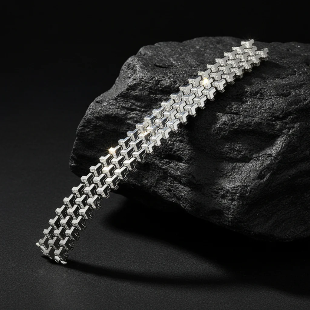 3 Row, 18mm Wide Solid Armor Bracelet Studded with/without Swarovski Diamond | 999 Sterling Silver | With Certificate of Authenticity and 925 Hallmark - Image 10