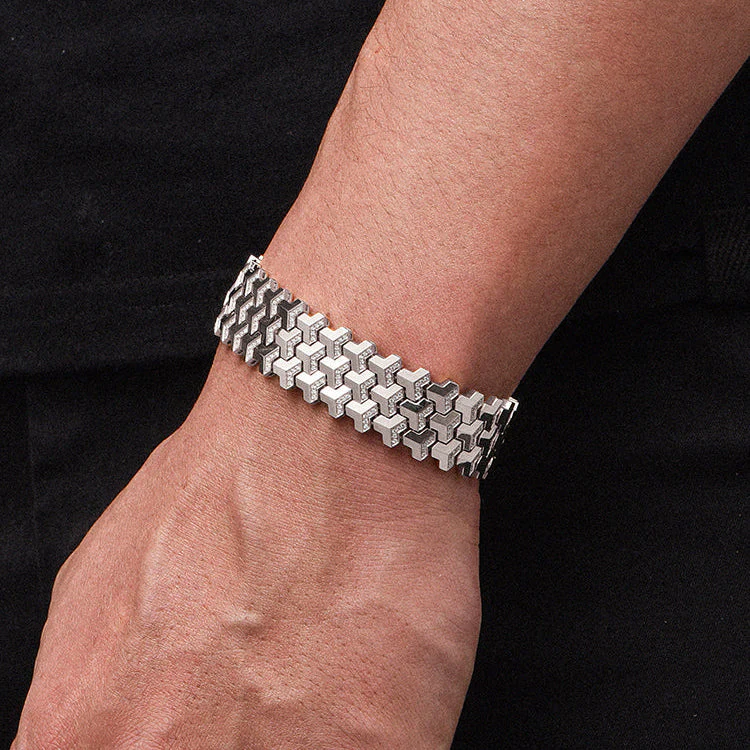3 Row, 18mm Wide Solid Armor Bracelet Studded with/without Swarovski Diamond | 999 Sterling Silver | With Certificate of Authenticity and 925 Hallmark - Image 12