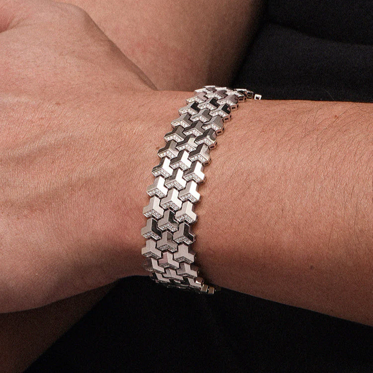 3 Row, 18mm Wide Solid Armor Bracelet Studded with/without Swarovski Diamond | 999 Sterling Silver | With Certificate of Authenticity and 925 Hallmark - Image 2