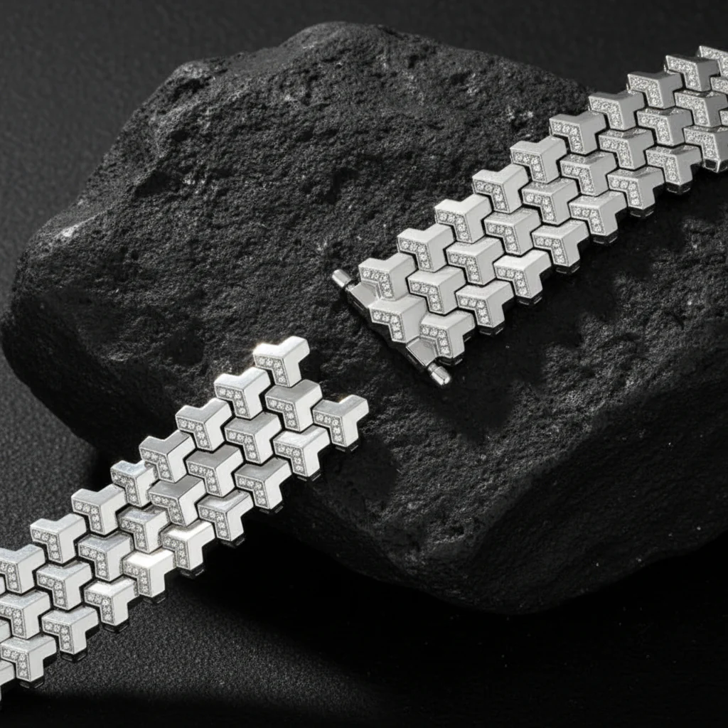 3 Row, 18mm Wide Solid Armor Bracelet Studded with/without Swarovski Diamond | 999 Sterling Silver | With Certificate of Authenticity and 925 Hallmark - Image 3