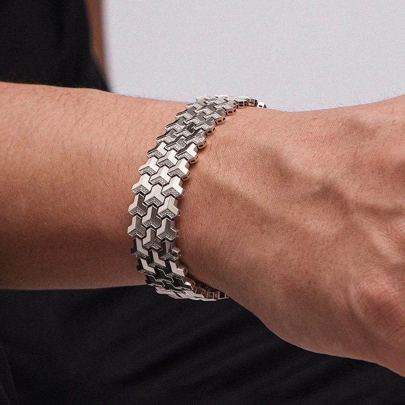 3 Row, 18mm Wide Solid Armor Bracelet Studded with/without Swarovski Diamond | 999 Sterling Silver | With Certificate of Authenticity and 925 Hallmark - Image 4