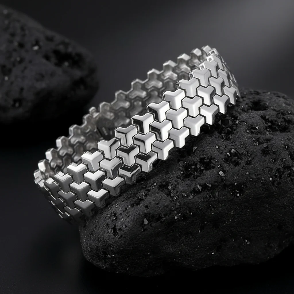3 Row, 18mm Wide Solid Armor Bracelet Studded with/without Swarovski Diamond | 999 Sterling Silver | With Certificate of Authenticity and 925 Hallmark - Image 6