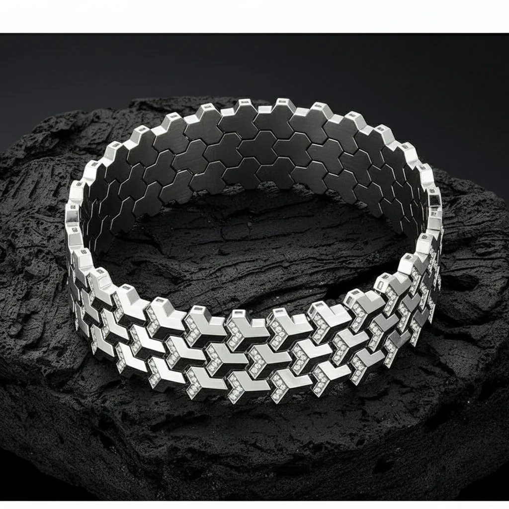3 Row, 18mm Wide Solid Armor Bracelet Studded with/without Swarovski Diamond | 999 Sterling Silver | With Certificate of Authenticity and 925 Hallmark - Image 8