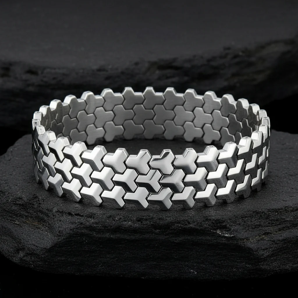 3 Row, 18mm Wide Solid Armor Bracelet Studded with/without Swarovski Diamond | 999 Sterling Silver | With Certificate of Authenticity and 925 Hallmark - Image 9