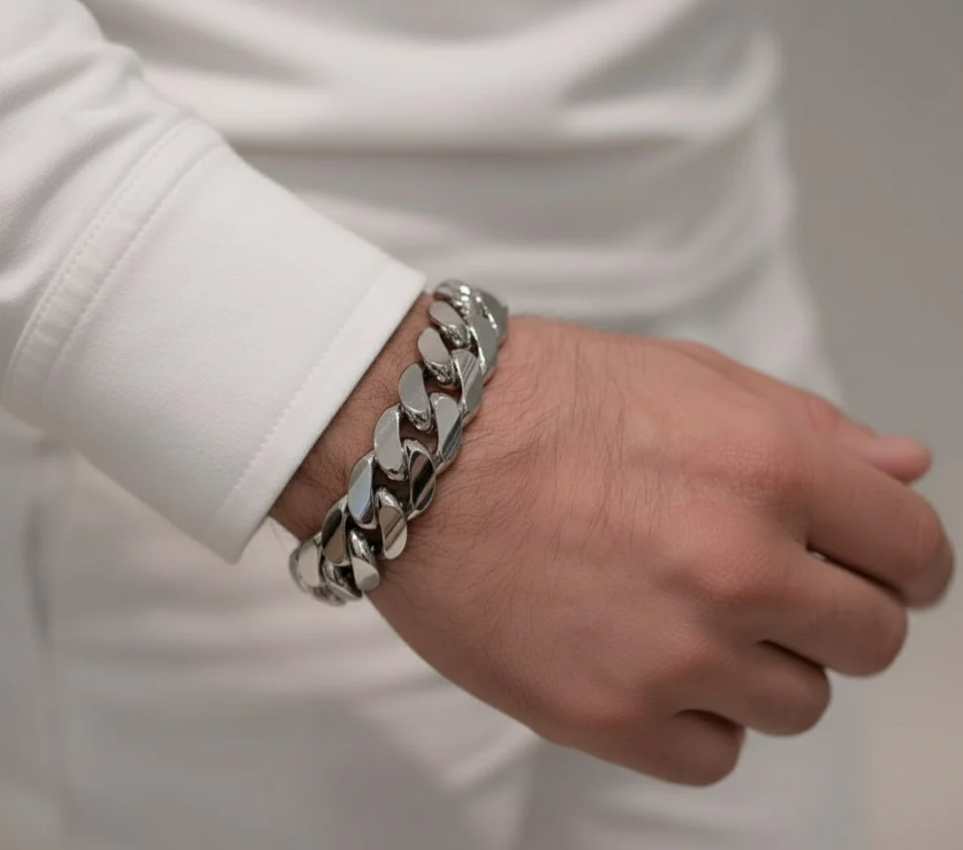 20mm Wide Solid Miami Cuban Link Bracelet with Iced Diamond lock | 925 Sterling Silver Chain | Men's Jewelry | With Certificate of Authenticity and 925 Hallmark - Image 2