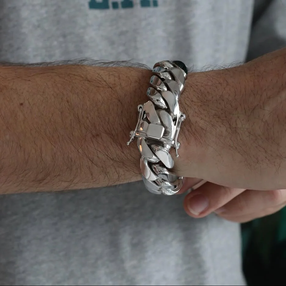 20mm Wide Solid Miami Cuban Link Bracelet | 925 Sterling Silver Chain | Men's Jewelry | With Certificate of Authenticity and 925 Hallmark - Image 3