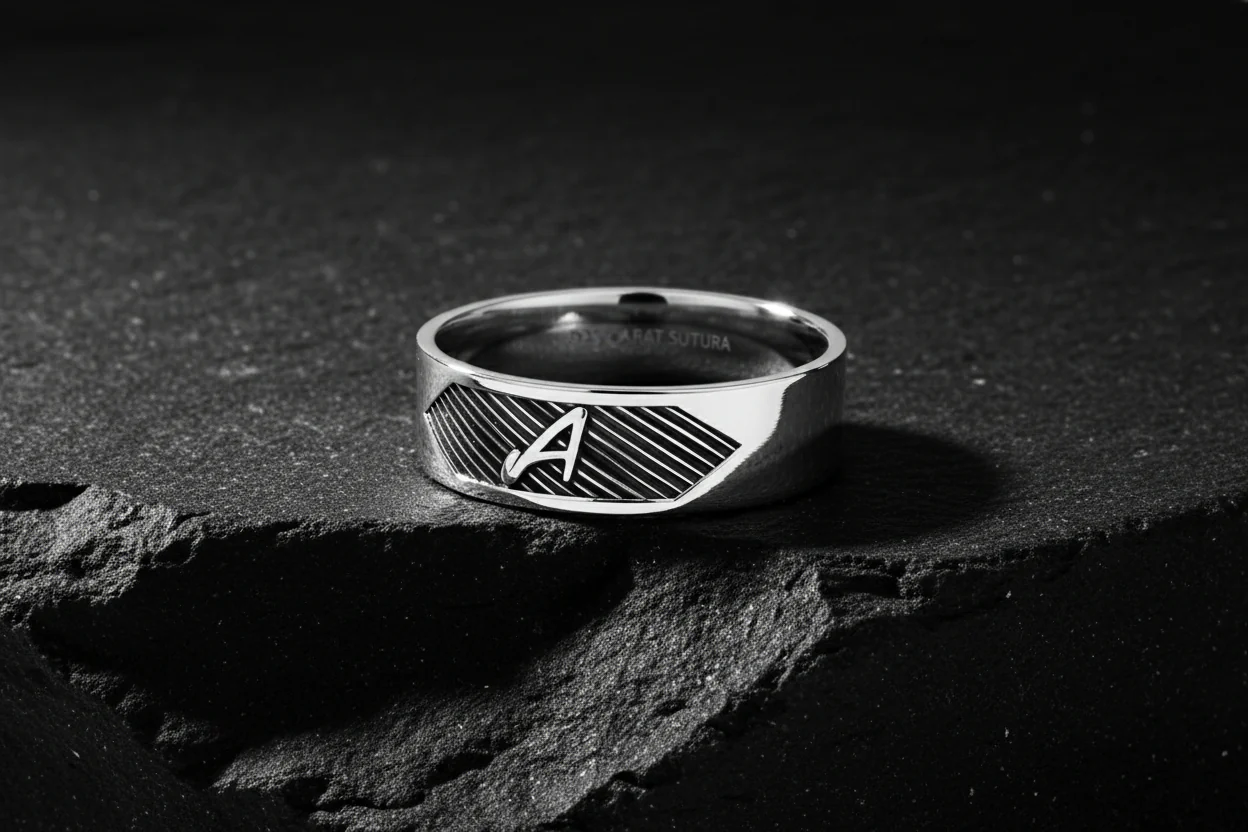 4mm wide Name Initials Classic Band Ring for Men, Glossy Finish, Sterling Silver 925 Ring | Jewellery for Men| With Certificate of Authenticity and 925 Hallmark