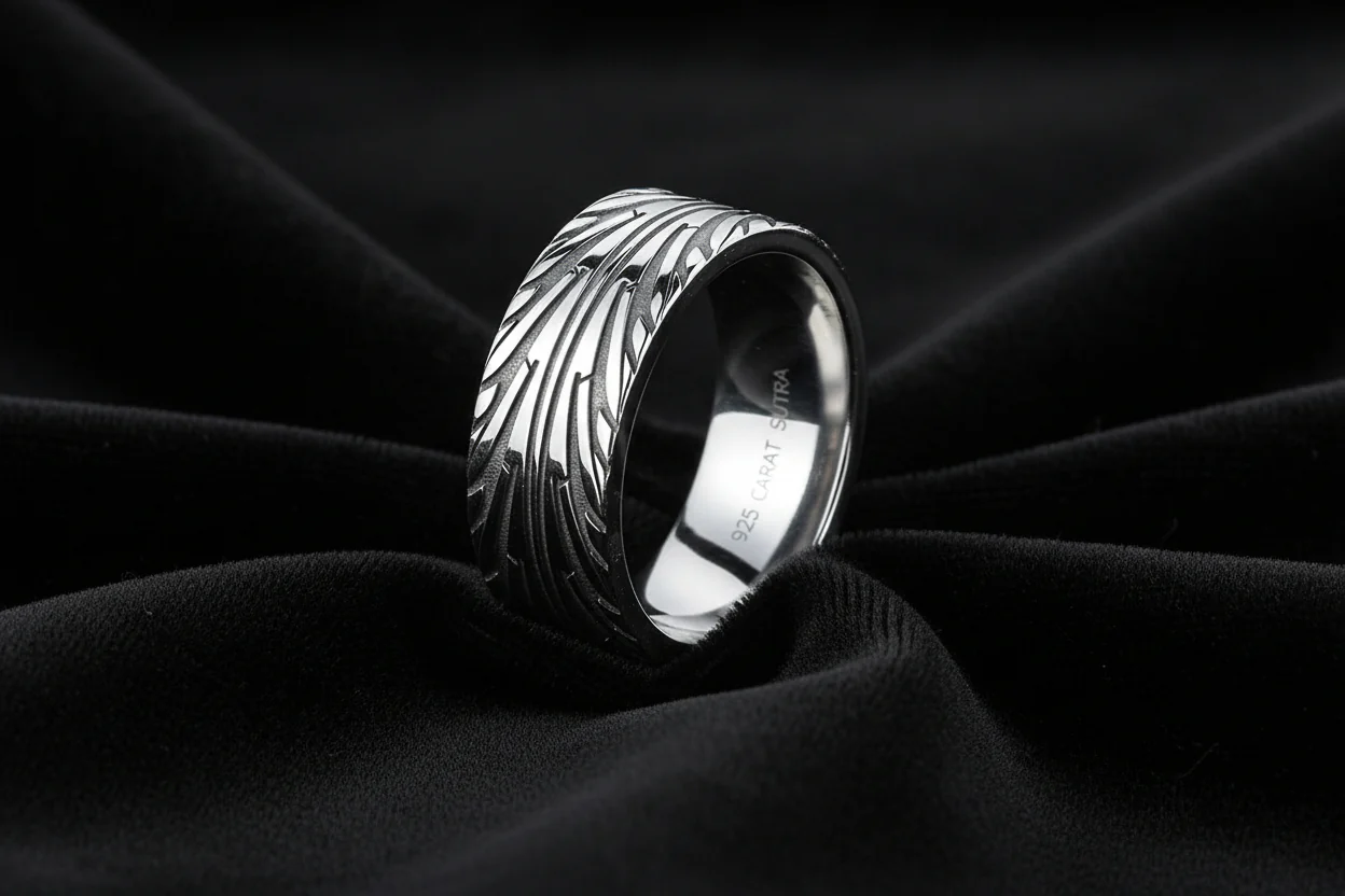 4mm wide Tyre Tread Band Ring, Brush Matt-Finish, Sterling Silver 925 Ring | Jewellery for Men| With Certificate of Authenticity and 925 Hallmark - Image 3