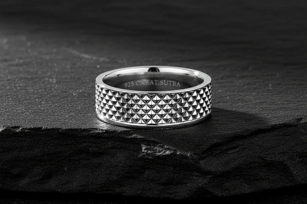 4mm wide Minimal Pyramid Band Ring for Men, Brush Matt-Finish, Sterling Silver 925 Ring | Jewellery for Men| With Certificate of Authenticity and 925 Hallmark