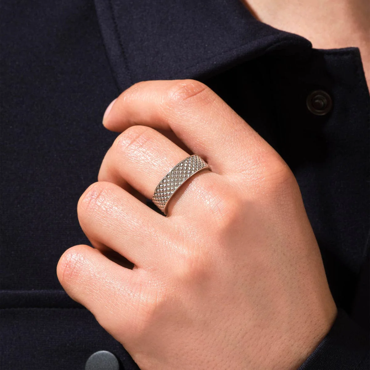 4mm wide Minimal Pyramid Band Ring for Men, Brush Matt-Finish, Sterling Silver 925 Ring | Jewellery for Men| With Certificate of Authenticity and 925 Hallmark - Image 3
