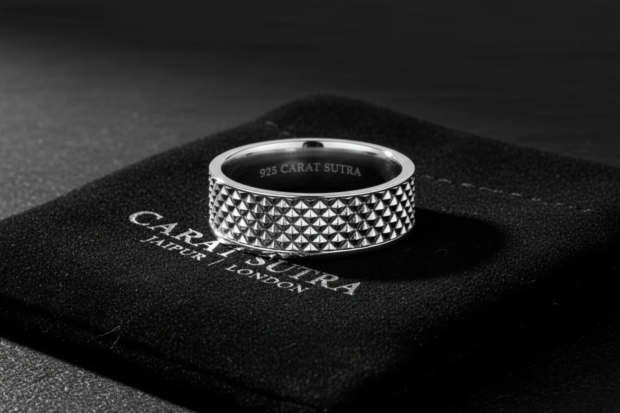 4mm wide Minimal Pyramid Band Ring for Men, Brush Matt-Finish, Sterling Silver 925 Ring | Jewellery for Men| With Certificate of Authenticity and 925 Hallmark - Image 4