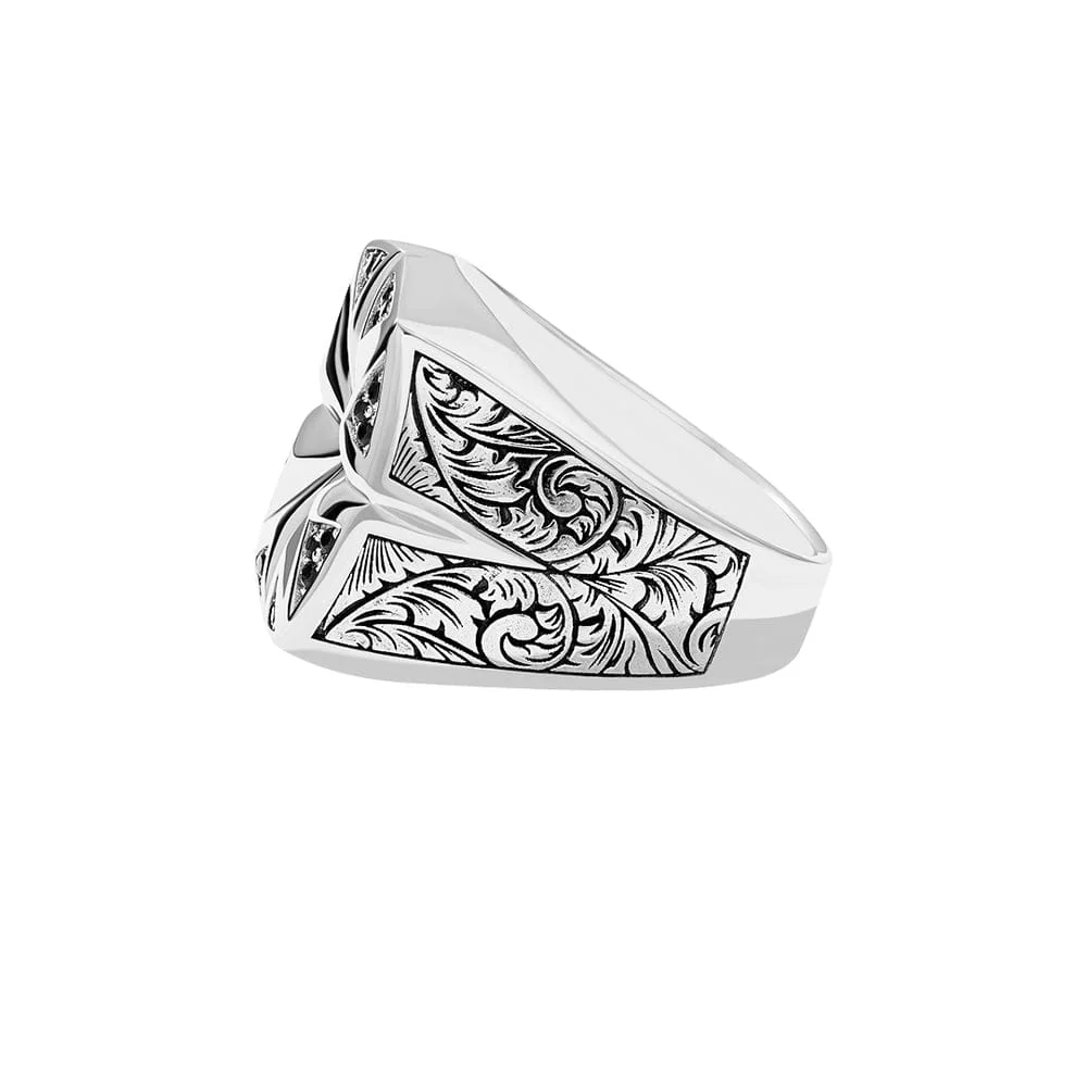 Star Hand-Engraved Ring for Men, Brush Matt-Finish, Sterling Silver 925 Ring | Jewellery for Men| With Certificate of Authenticity and 925 Hallmark - Image 2