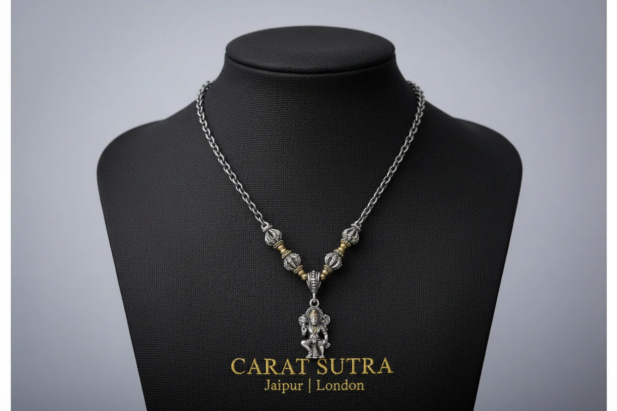 4mm wide Hanuman Ji with Gada chain Oxidised Box Chain | 925 Sterling Silver Chain | Men's Jewelry | With Certificate of Authenticity and 925 Hallmark
