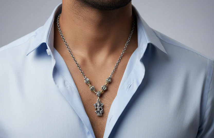 4mm wide Hanuman Ji with Gada chain Oxidised Box Chain | 925 Sterling Silver Chain | Men's Jewelry | With Certificate of Authenticity and 925 Hallmark - Image 2