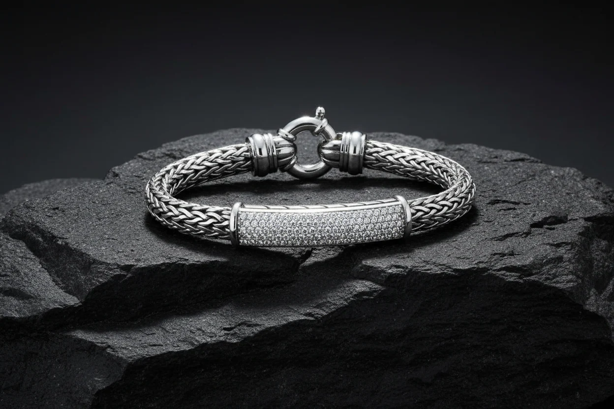 13mm Chain Bracelet with white zirconia | 925 Sterling Silver Bracelet | Men's Jewelry | With Certificate of Authenticity and 925 Hallmark