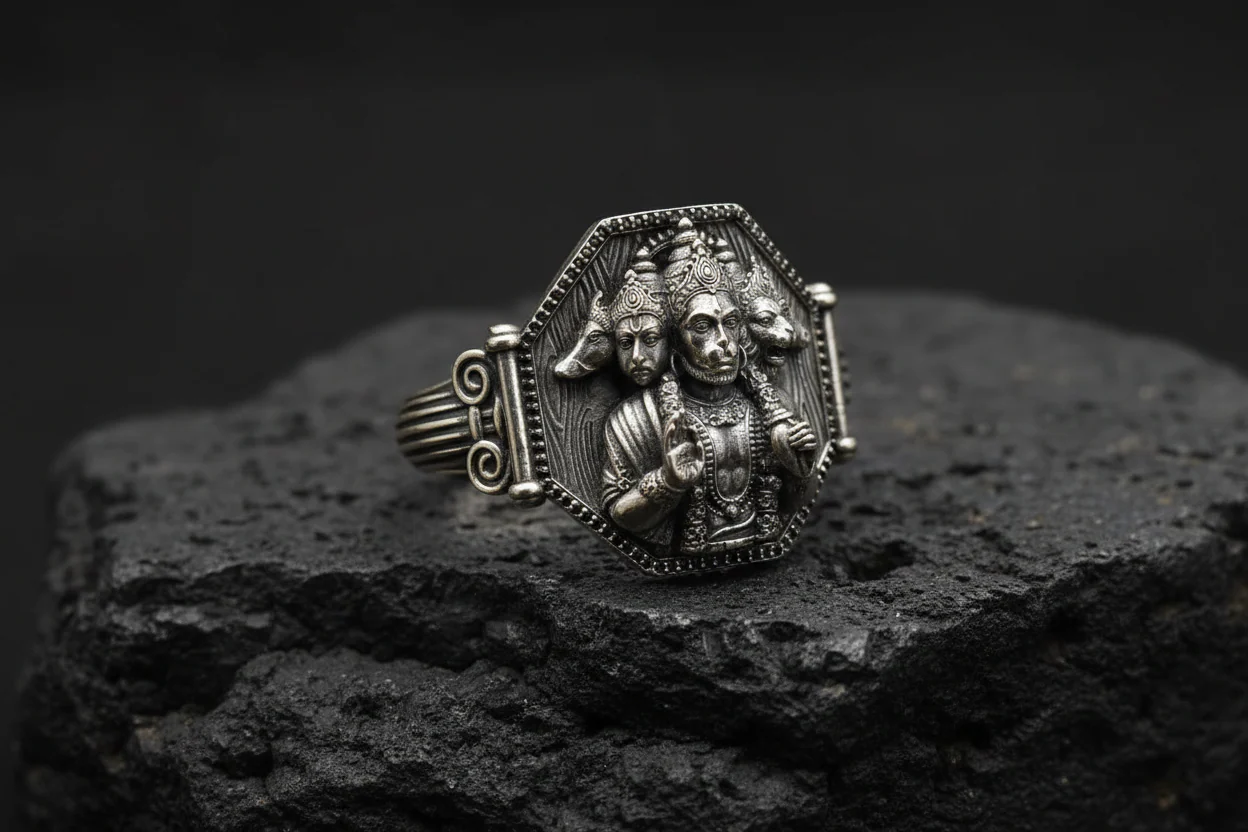 Brush & Matt Finish Panchmukhi Hanuman Adjustable Cuff Style Bangle/kadaa/Handcuff | 925 Sterling Silver Bracelet | With Certificate of Authenticity and 925 Hallmark