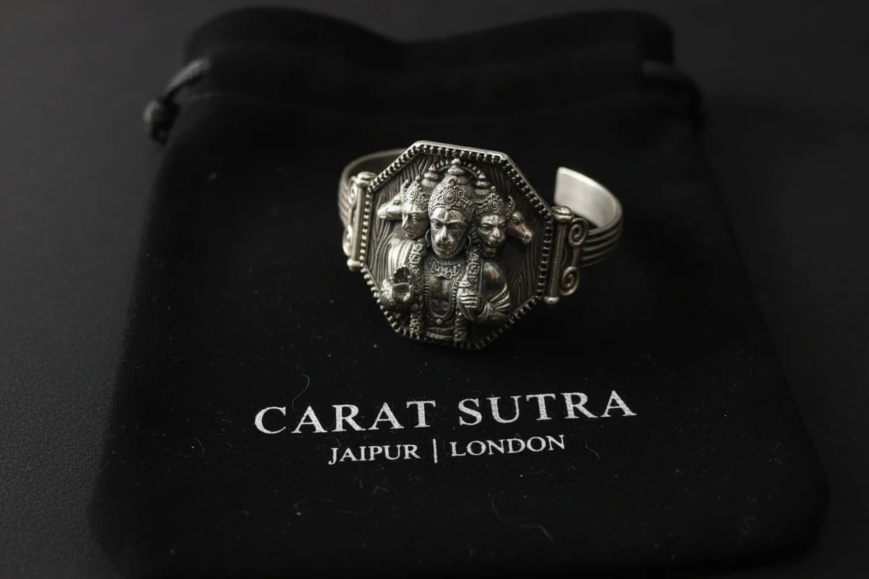 Brush & Matt Finish Panchmukhi Hanuman Adjustable Cuff Style Bangle/kadaa/Handcuff | 925 Sterling Silver Bracelet | With Certificate of Authenticity and 925 Hallmark - Image 3