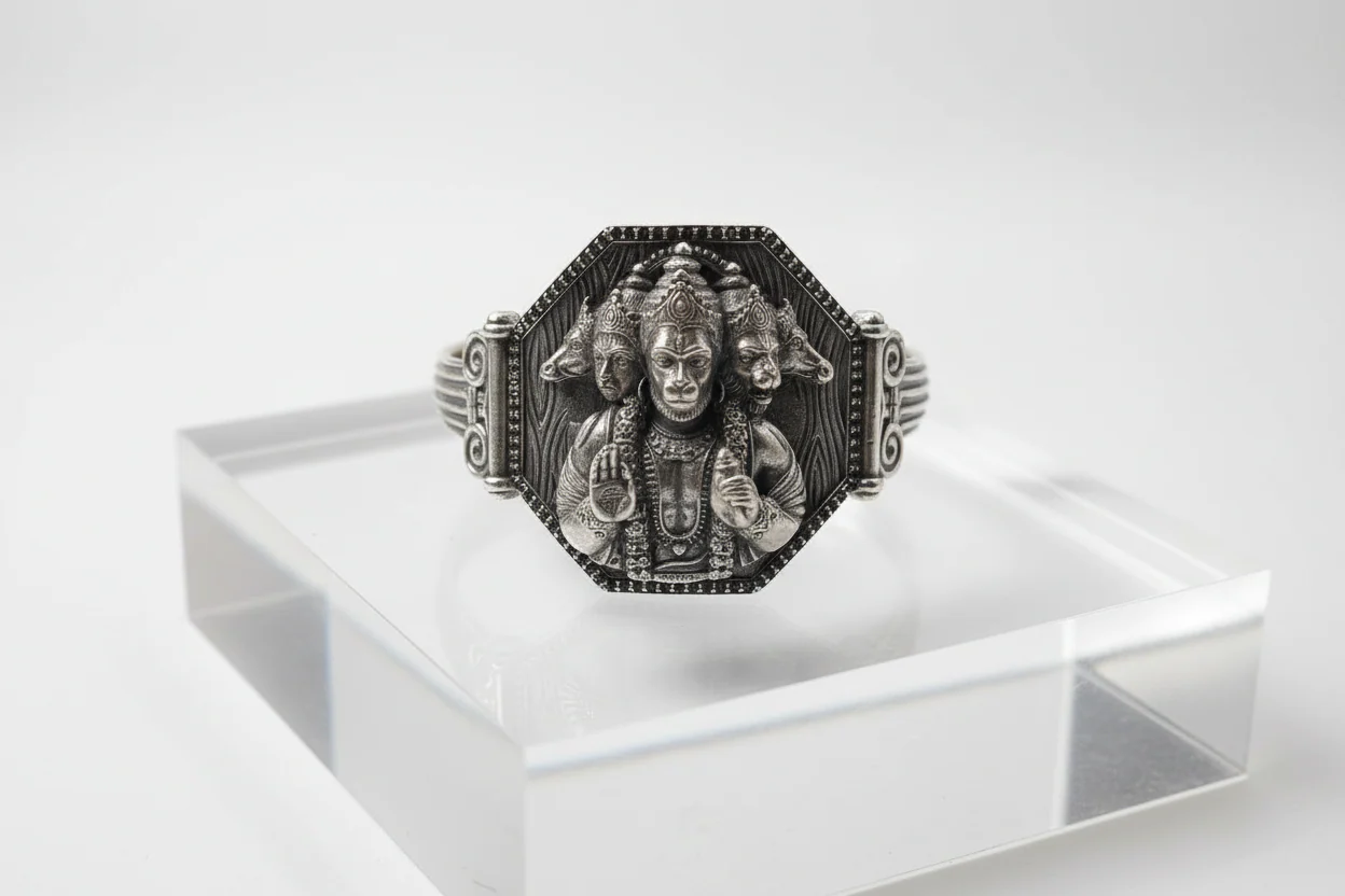 Brush & Matt Finish Panchmukhi Hanuman Adjustable Cuff Style Bangle/kadaa/Handcuff | 925 Sterling Silver Bracelet | With Certificate of Authenticity and 925 Hallmark - Image 5