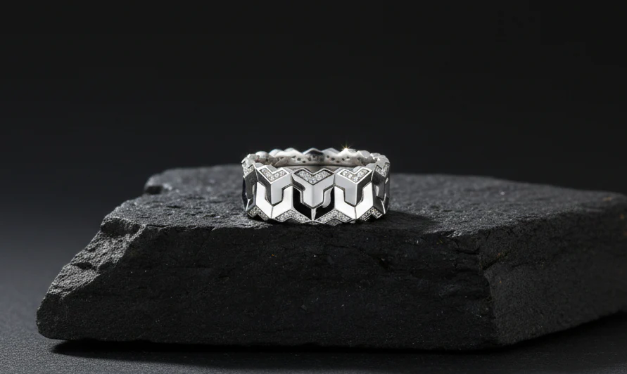 Classic Armour Silver Band | 925 Sterling Silver Ring, studded with Swarovski stones | With Certificate of Authenticity and 925 Hallmark
