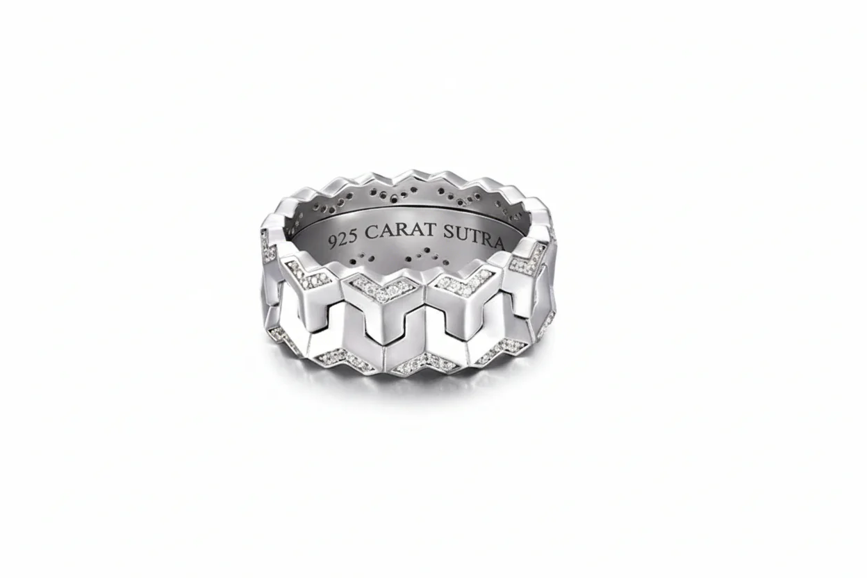 Classic Armour Silver Band | 925 Sterling Silver Ring, studded with Swarovski stones | With Certificate of Authenticity and 925 Hallmark - Image 2