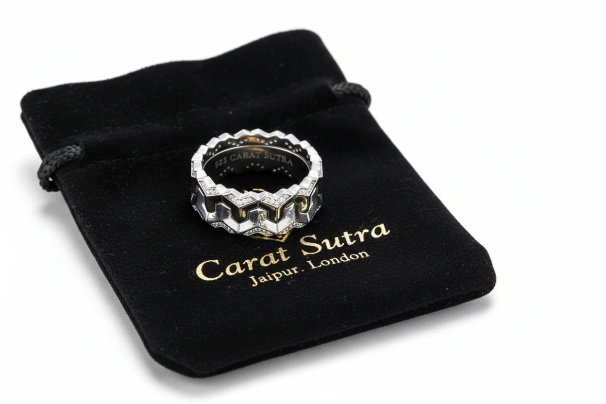 Classic Armour Silver Band | 925 Sterling Silver Ring, studded with Swarovski stones | With Certificate of Authenticity and 925 Hallmark - Image 3